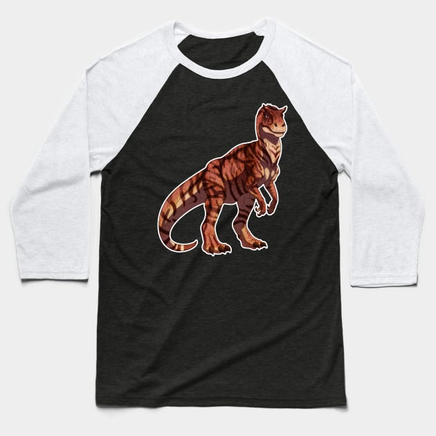 Tiger Allosaurus Baseball T-Shirt by SakuraDragon